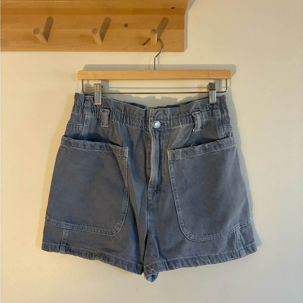 Zara Washed Blue Utility Pocket Jean Shorts